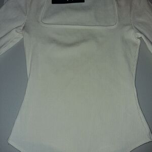 Lulu's Cream Ribbed Square-Neck Bodysuit